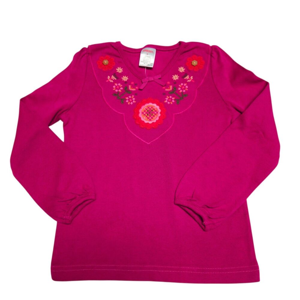 Vintage Gymboree Long Sleeved Top Size 5 Dark Pink Magenta Peruvian Doll Floral
